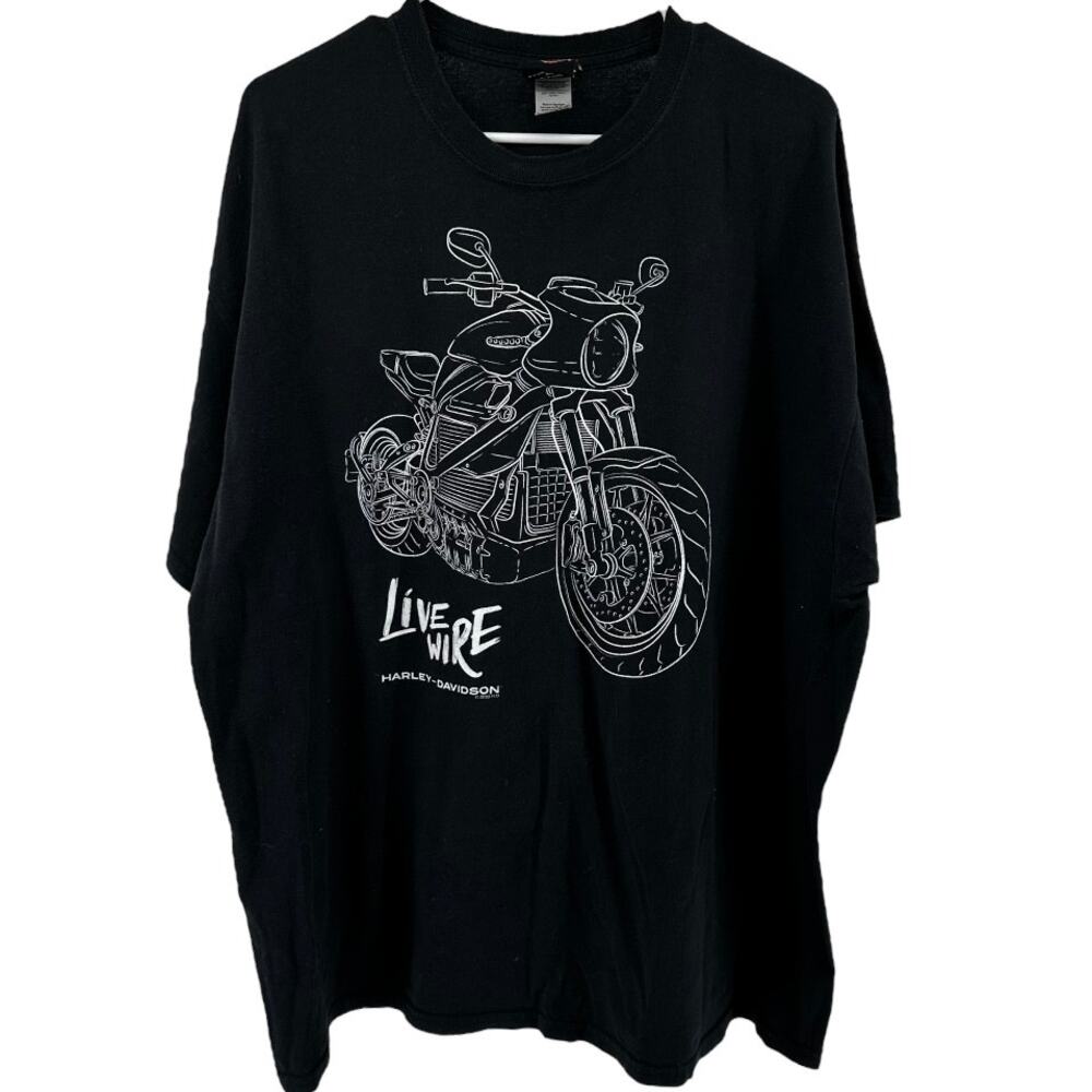 Harley Davidson Motorbike Graphic Live Wire T Shirt Crew 100% Cotton Black XXL